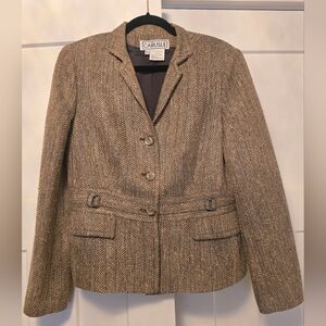Carlisle Womans Tweed Jacket Sz 8 Silk Coat Prep Classic Wool Holiday Brown S
